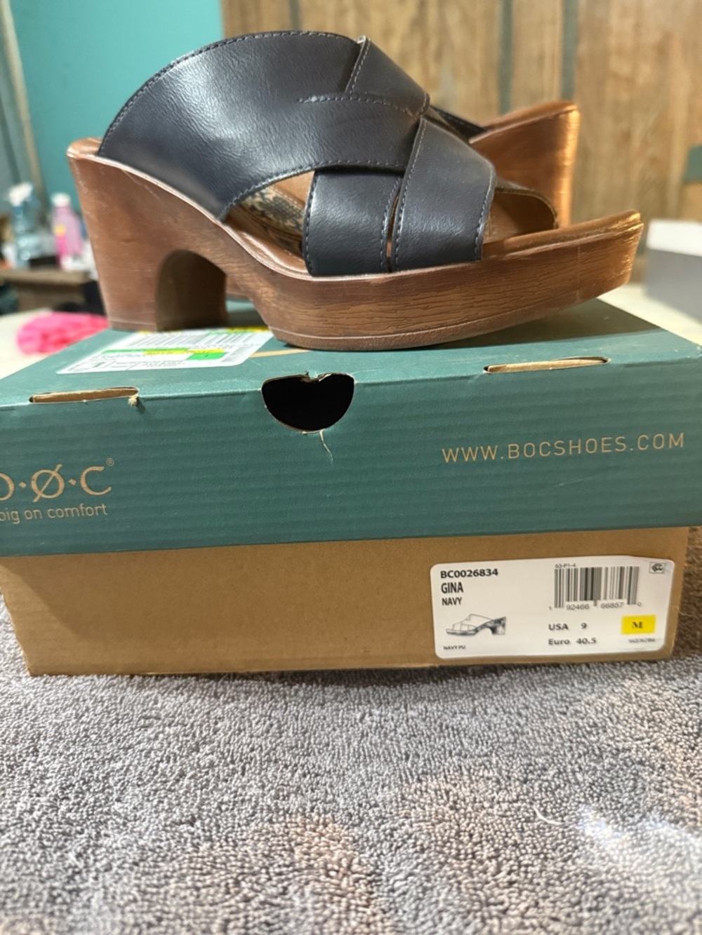 boc Navy Crisscross Leather Platform Clog